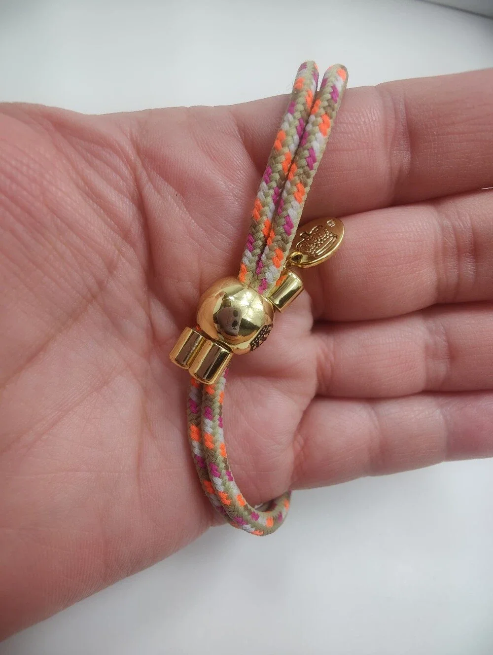 Juicy Couture Retro Adjustable Cord Bracelet Green Faceted Stone Gold Tone Crown